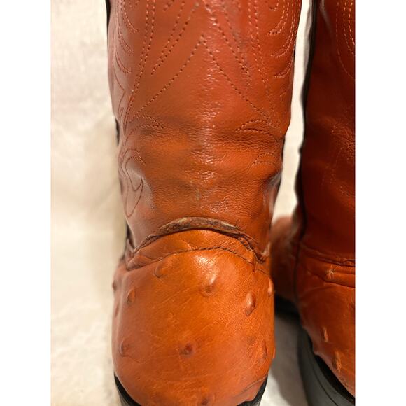 VTG Full Quill Ostrich Handmade Mexico Cowboy Boots Men’s 8.5 Mex 26.5 Cognac main image 4